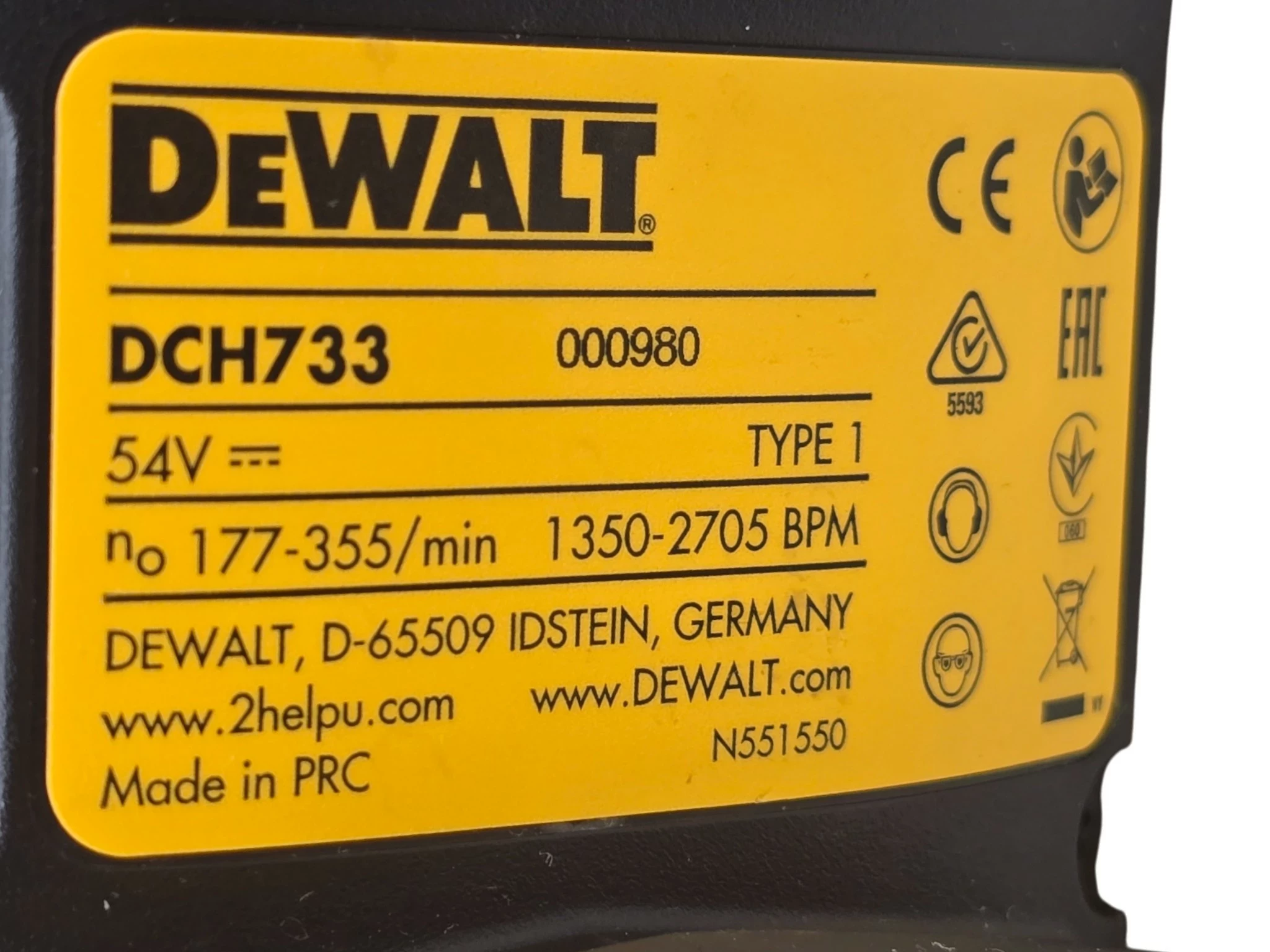 mlot-udarowo-obrotowy-dewalt-dch733-54v-133j-sds-max-akumulator-90ah-energia-udaru-1330