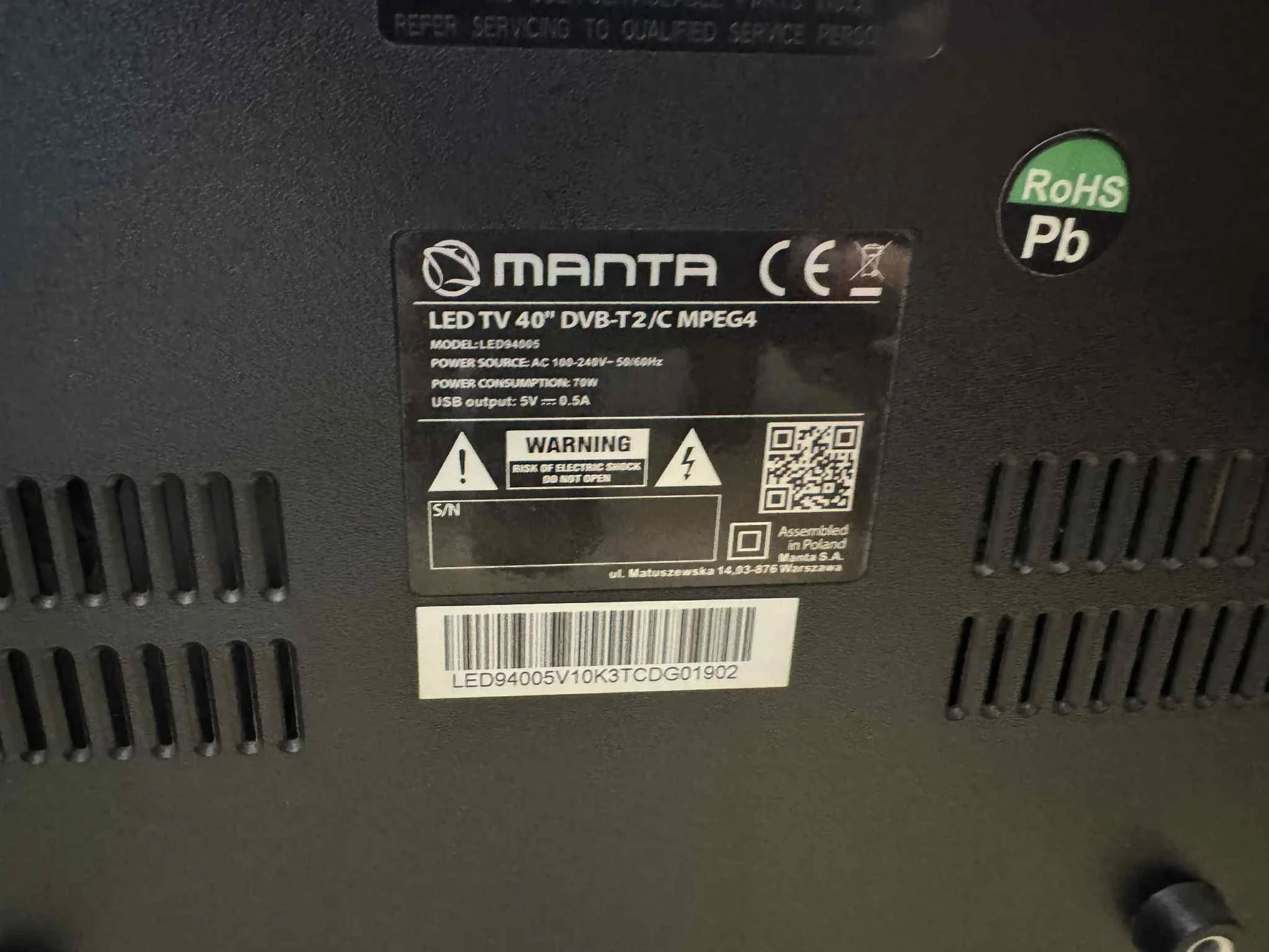 telewizor-lcd-manta-40-led94005-zasilacz-bez-pilota-kod-producenta-led94005
