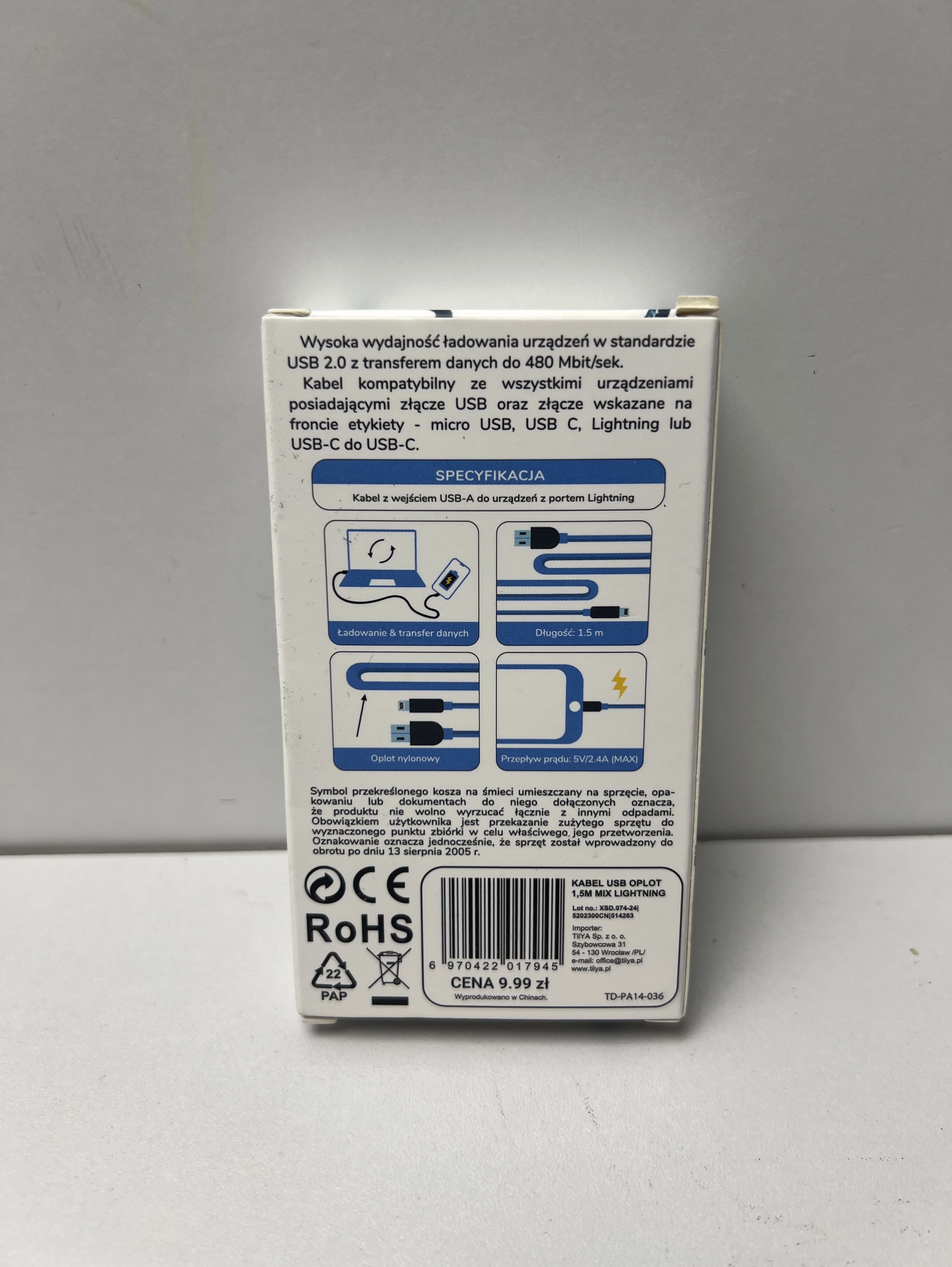 kabel-usb-a-lightning-15m-td-pa14-036-ean-gtin-6970422017945