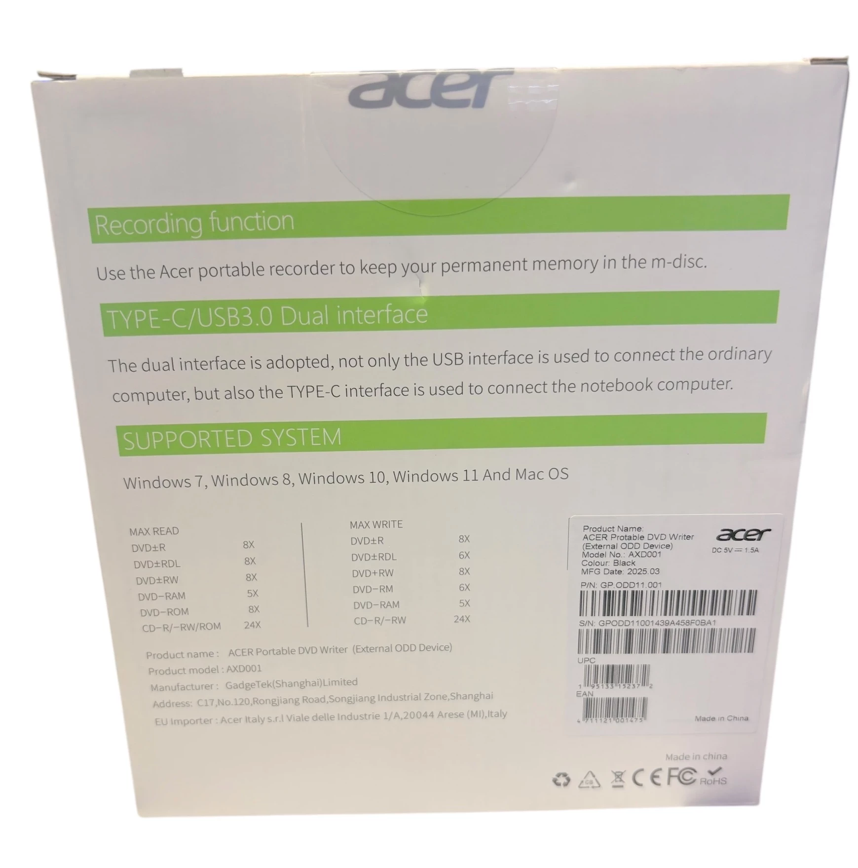 naped-acer-gpodd11001-axd001-ean-gtin-4711121001475