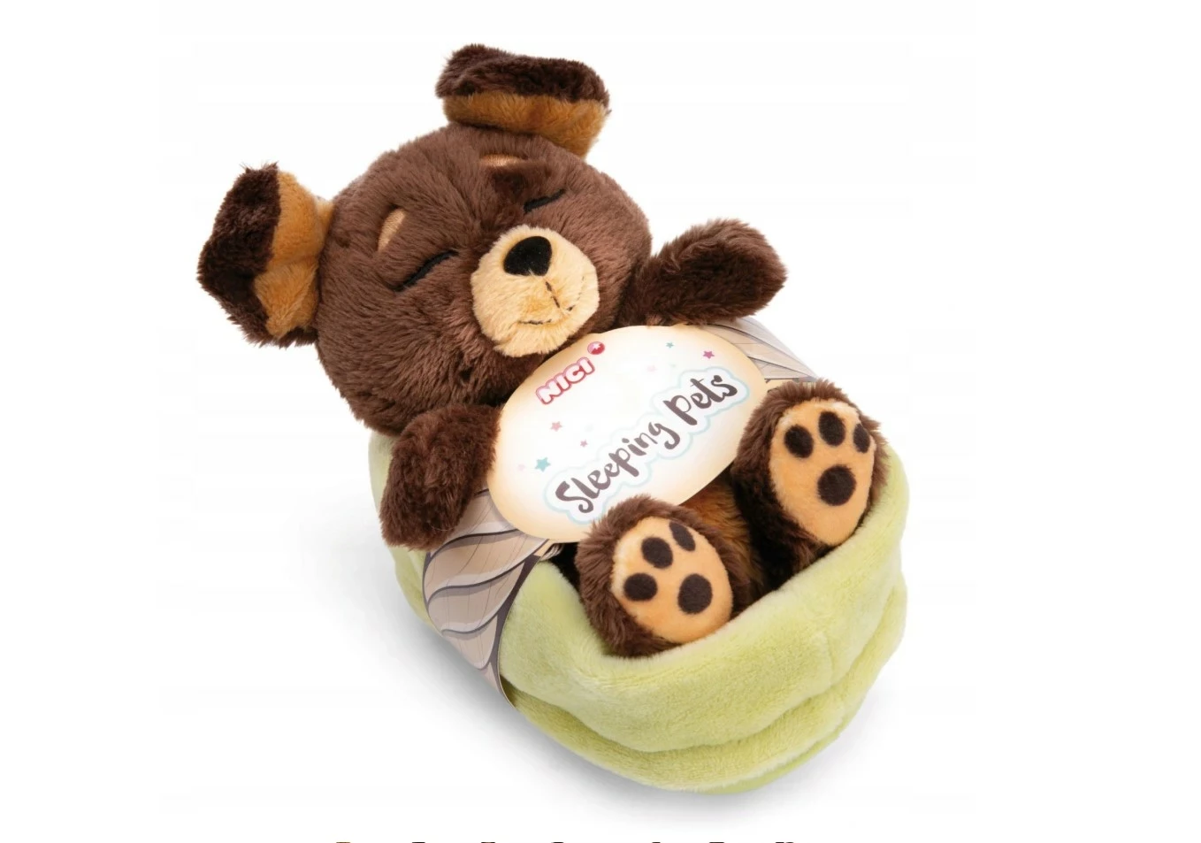 nici-pluszowa-zabawka-sleeping-pets-brazowy-piesek-w-zielonym-koszyku-12cm-ean-gtin-4012390497489