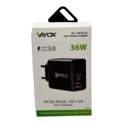 SZYBKA ŁADOWARKA SIECIOWA USB USB-C 36W QUICK CHARGE 3.0 PD VAYOX