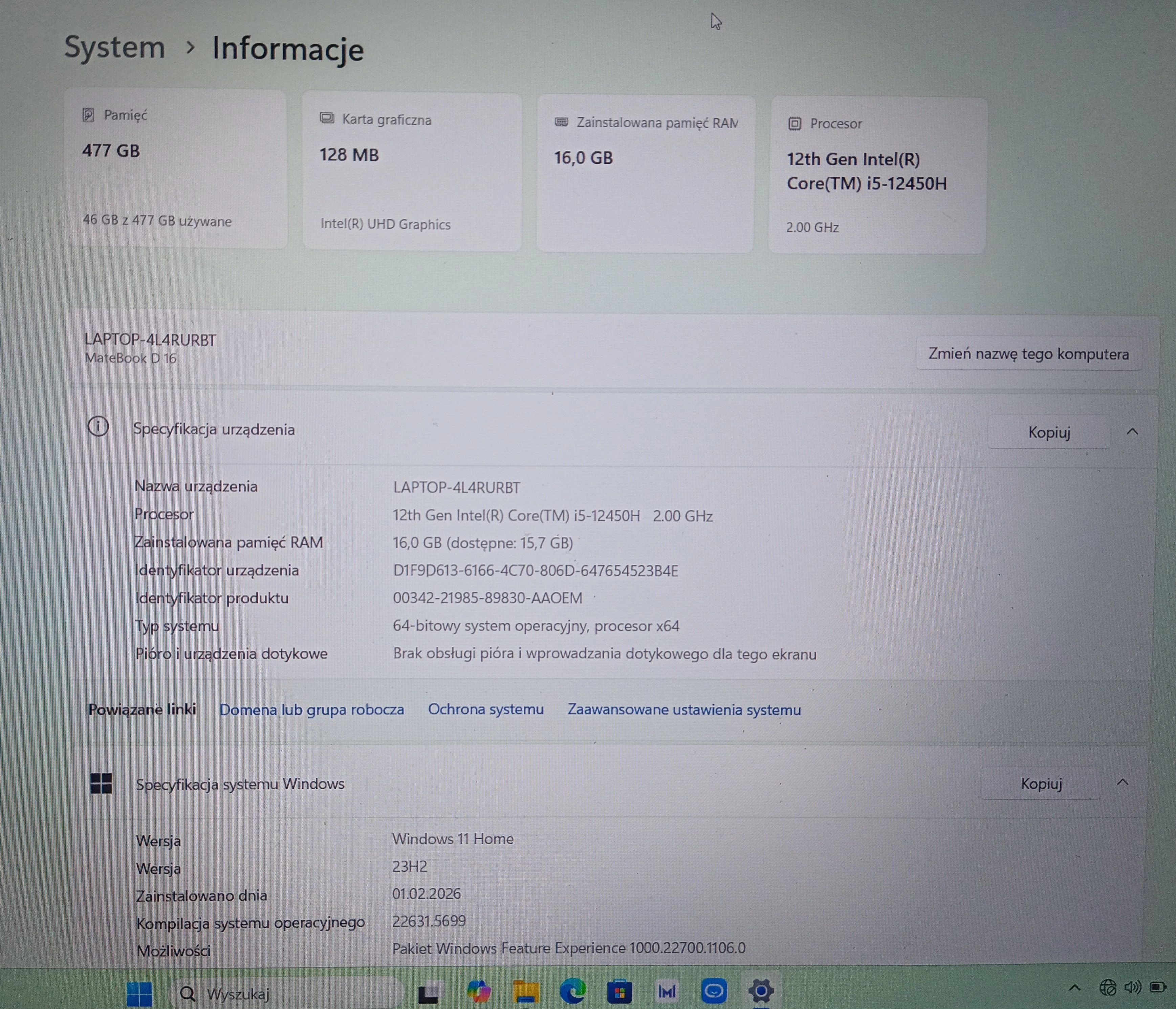 laptop-huawei-matebook-d1616512-gb-ssd-intel-i5-z-kostka-bez-kabla-stan-11323-2