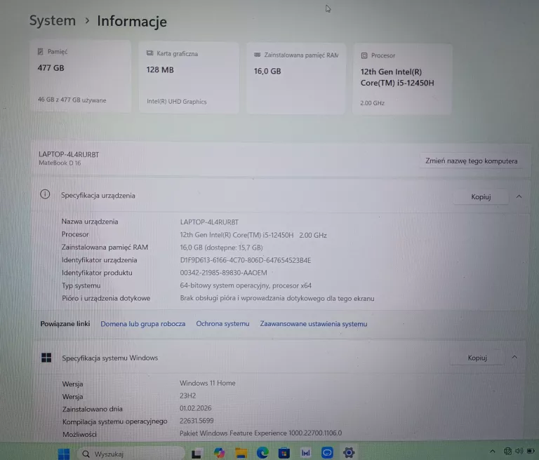 laptop-huawei-matebook-d1616512-gb-ssd-intel-i5-z-kostka-bez-kabla-stan-11323-2