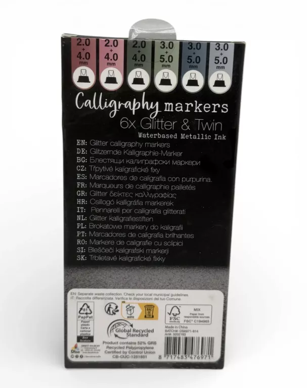 pisaki-do-kaligrafii-kolorowe-precyzyjne-6-sztuk-podwojne-brokatowe-ean-gtin-8717483476971