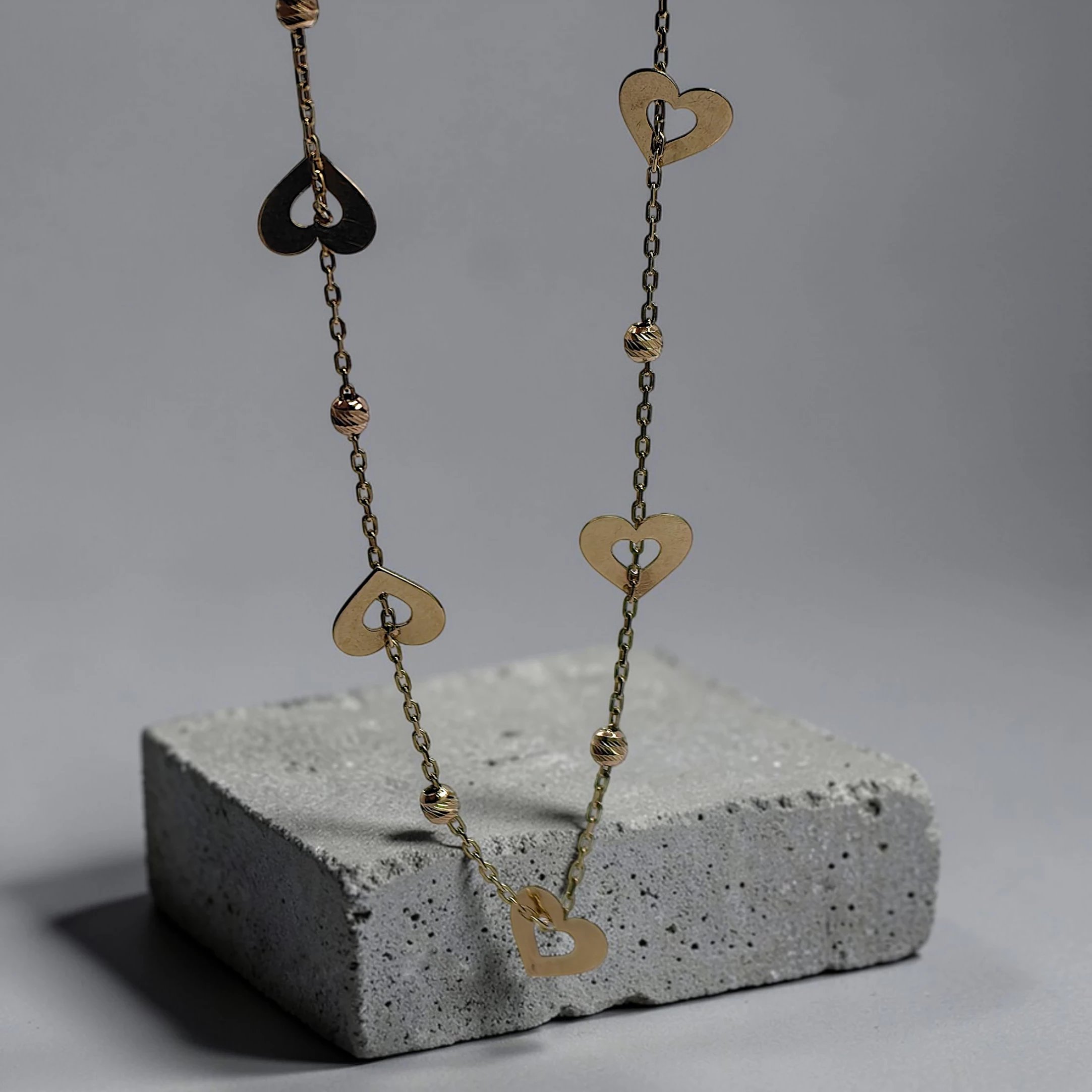 zlota-bransoletka-z-serduszkami-yes-18cm-375-stan-11323-2