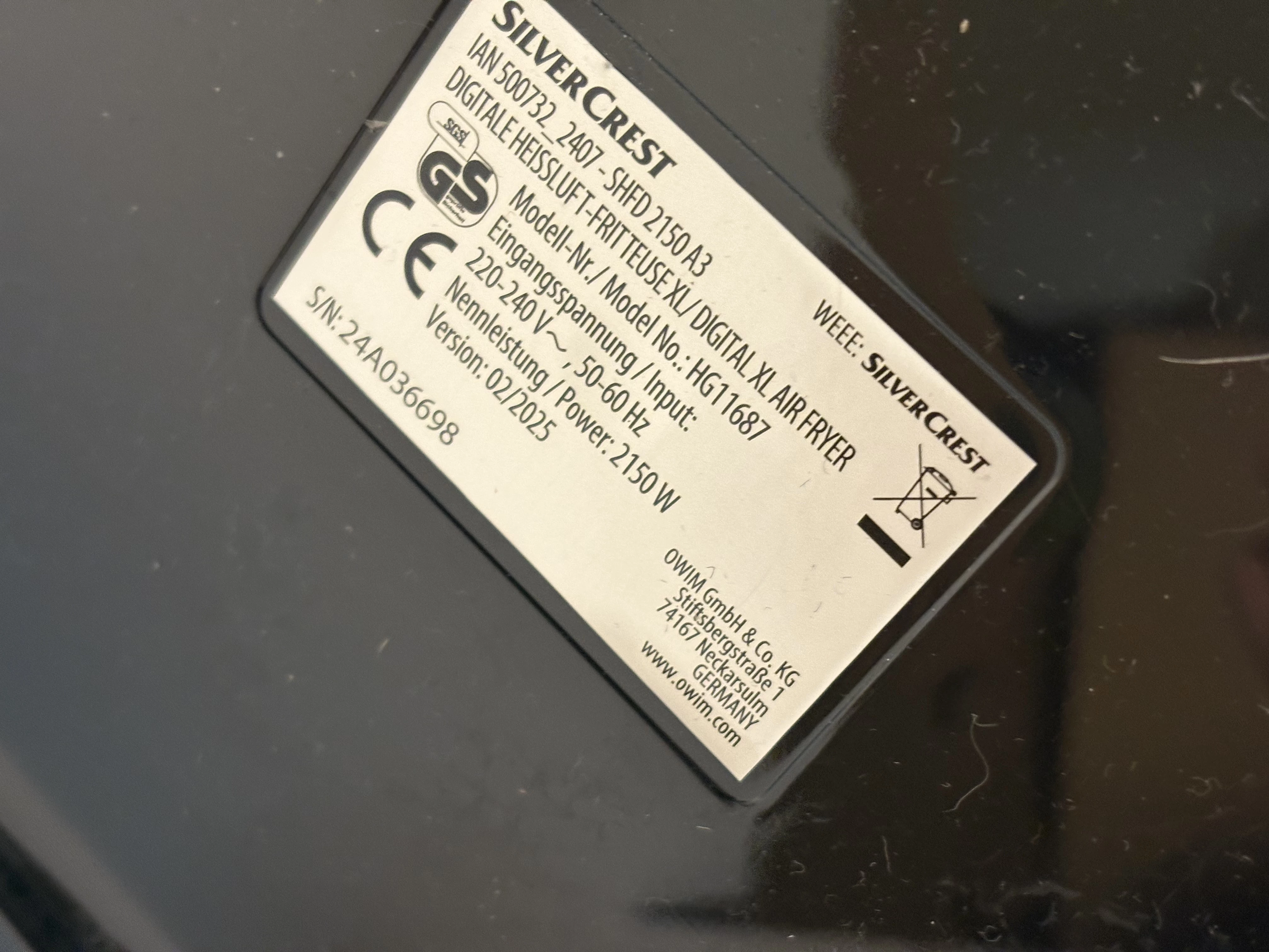 airfryer-silvercrest-hg11687-2150w-ean-gtin-4052916705865