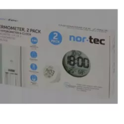 TERMOMETR HIGROMETR WEWNĘTRZNY NOR-TEC ZEGAREK DATA MAGNES LCD SET