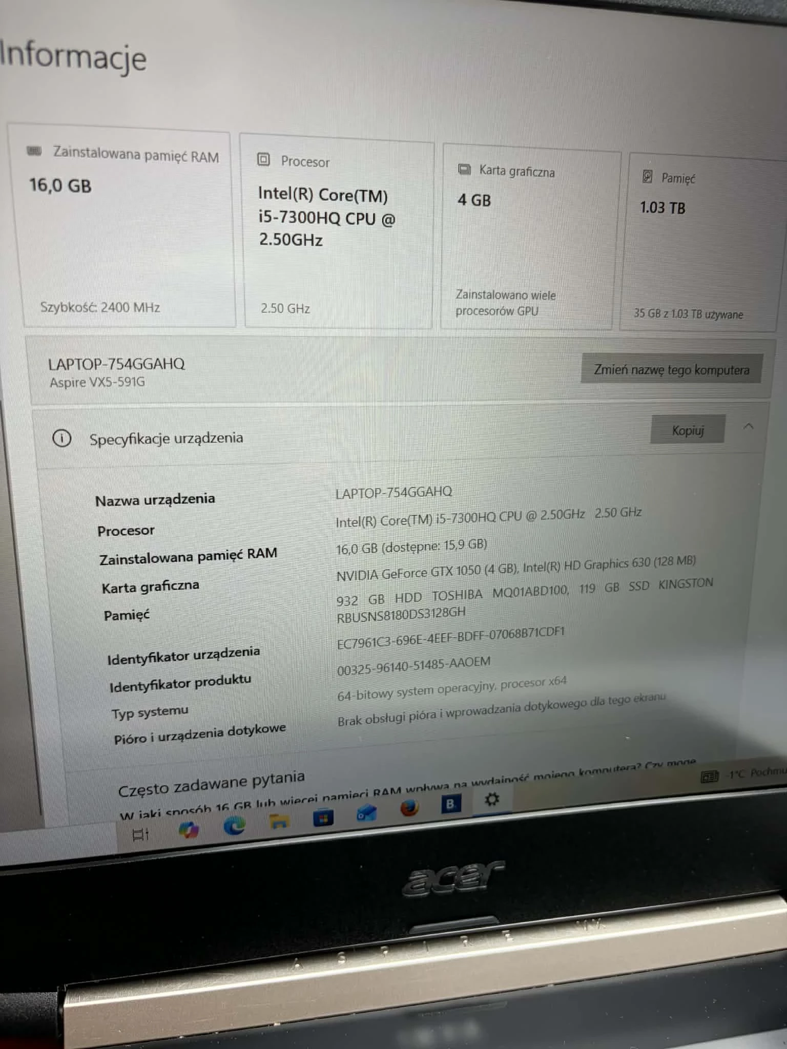 laptop-aceraspirevx-516gb-ram1tbnvida-geforce-gtx1050intel-core-i5-730-pojemnosc-dysku-512