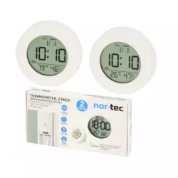 TERMOMETR HIGROMETR WEWNĘTRZNY NOR-TEC ZEGAREK DATA MAGNES LCD SET