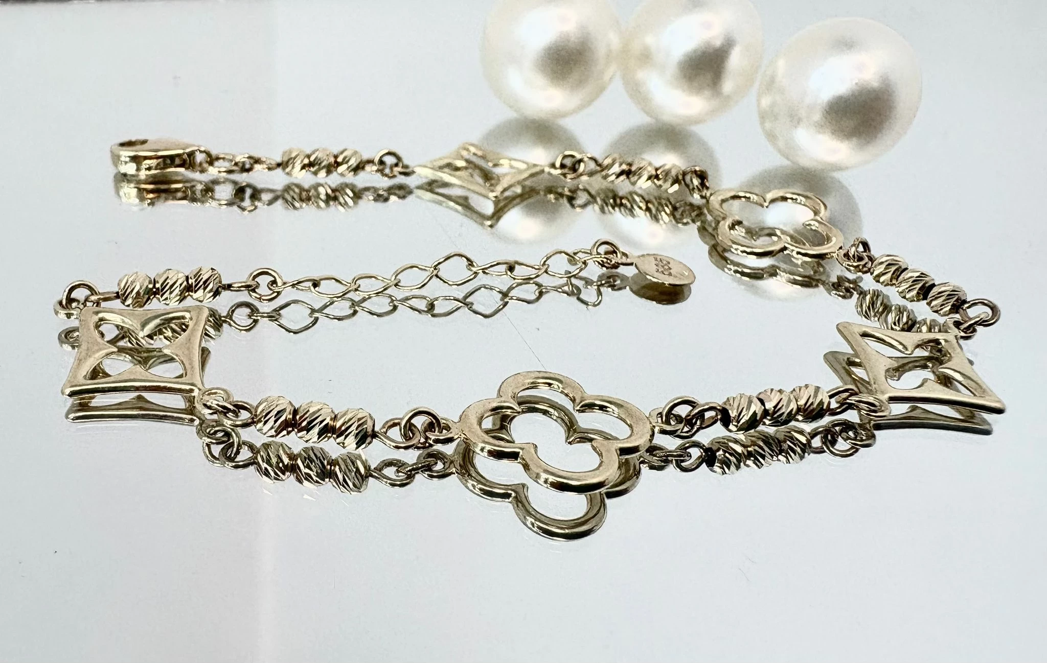 sliczna-zlota-bransoletka-koniczynki-romby-pr585-318gr-material-15835-2