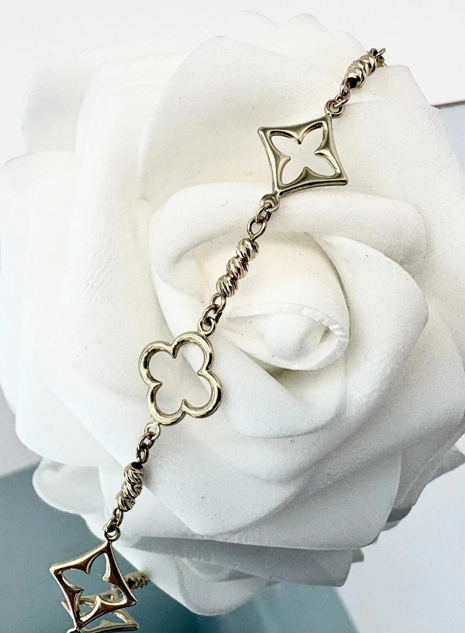 sliczna-zlota-bransoletka-koniczynki-romby-pr585-318gr-stan-11323-238058