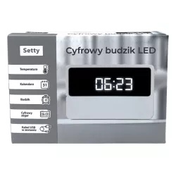 SETTY CYFROWY BUDZIK LED BIAŁY