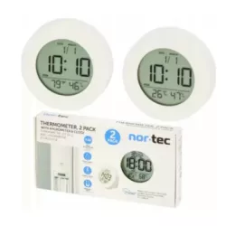 TERMOMETR HIGROMETR WEWNĘTRZNY NOR-TEC ZEGAREK DATA MAGNES LCD SET
