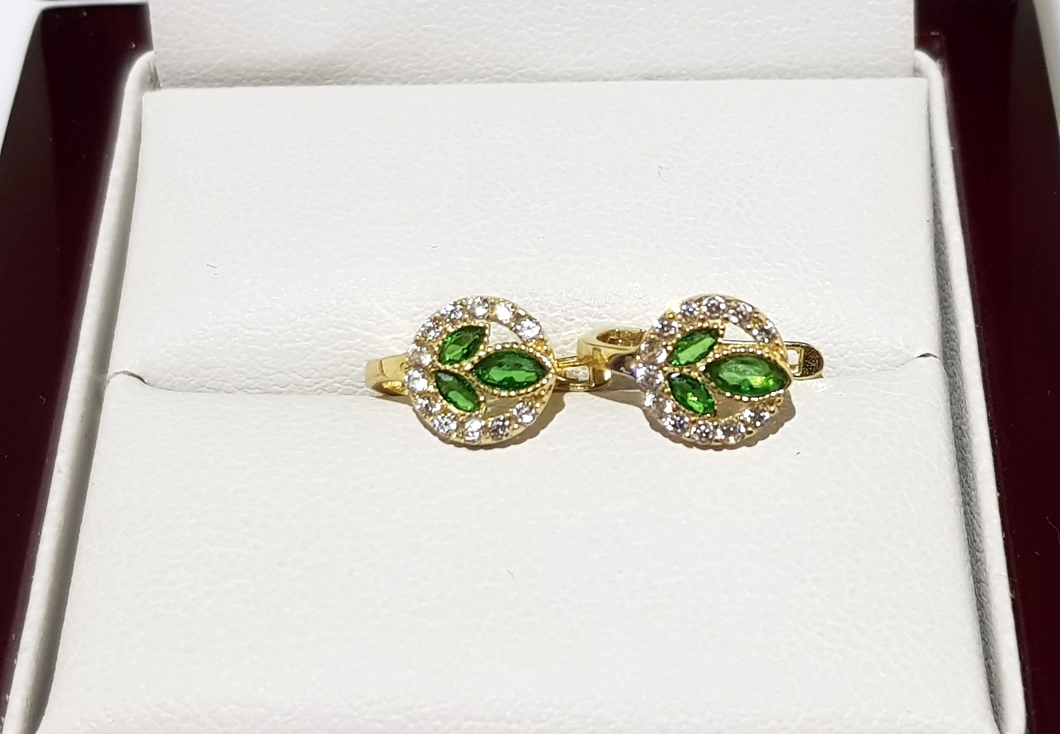 wyrob-jubilerski-uzywany-zlote-koczyki-zielone-listki-pr585-sr08cm-12g-warszawska-162-lomianki