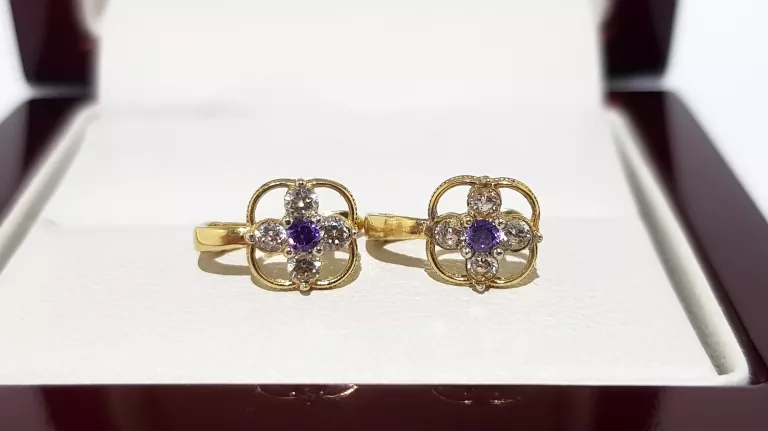 wyrob-jubilerski-uzywany-zlote-kolczyki-kwiatki-fioletowe-585-07mm-113g-material-15835-2