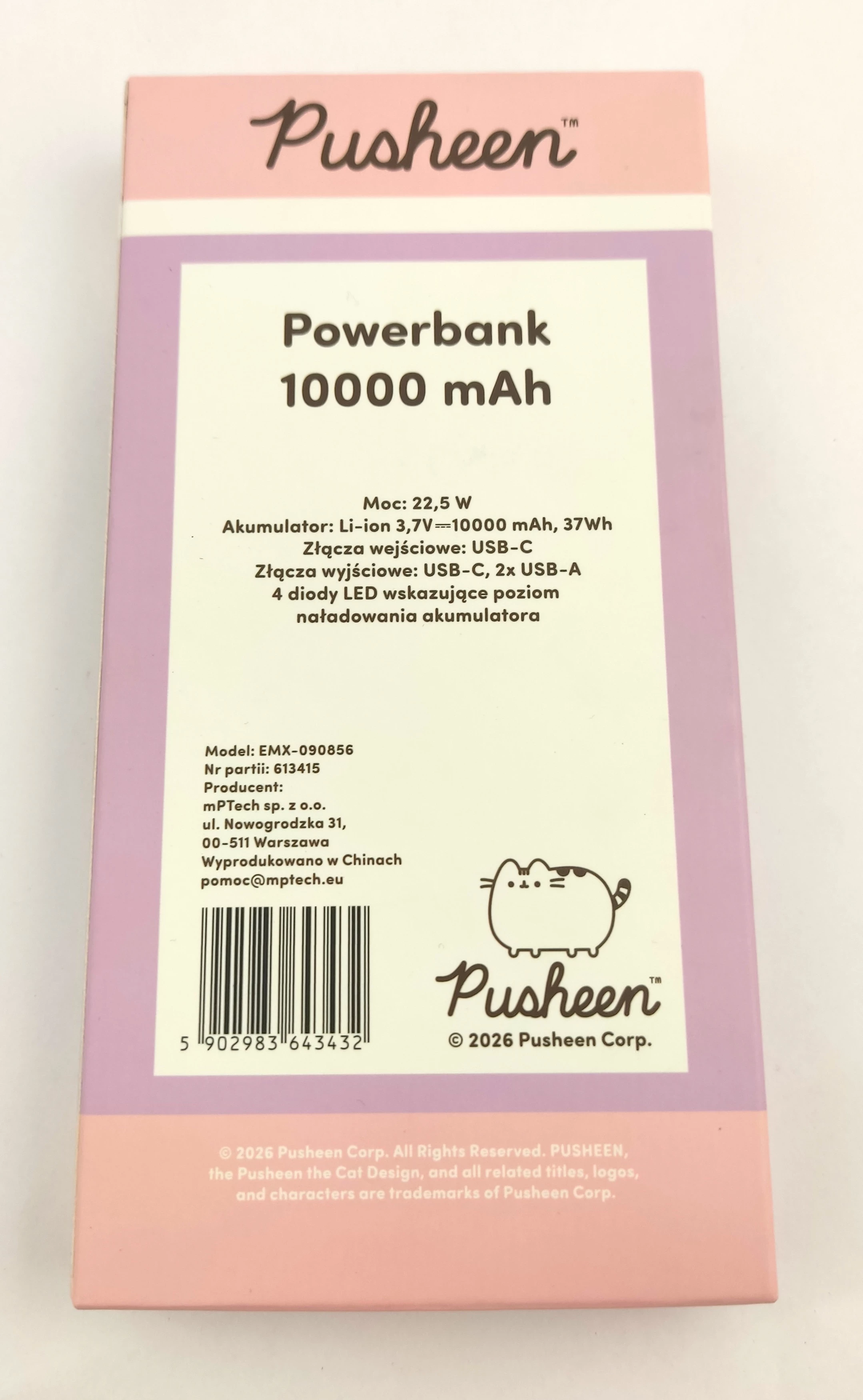 powerbank-pusheen-10000-mah-225-w-fioletowy-ean-gtin-5902983643432