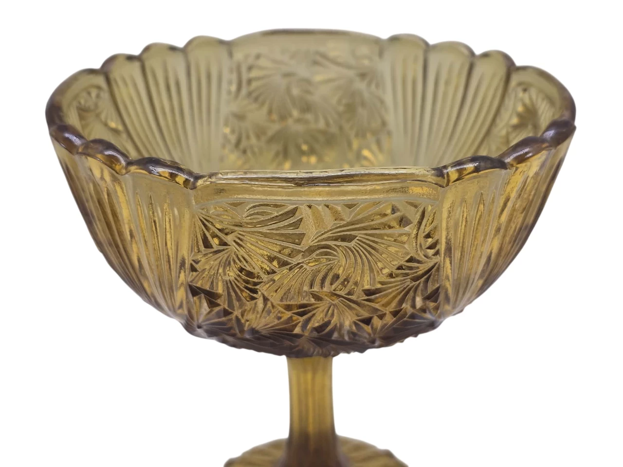 bursztynowa-cukiernica-na-nodze-zabkowice-kolorowe-szklo-wachlarze-stan-11323-253806