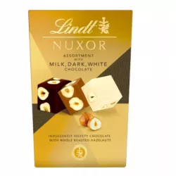 CZEKOLADKI LINDT NUXOR Z ORZECHAMI 150 G MLECZNE, CIEMNE, BIAŁE 02/2027