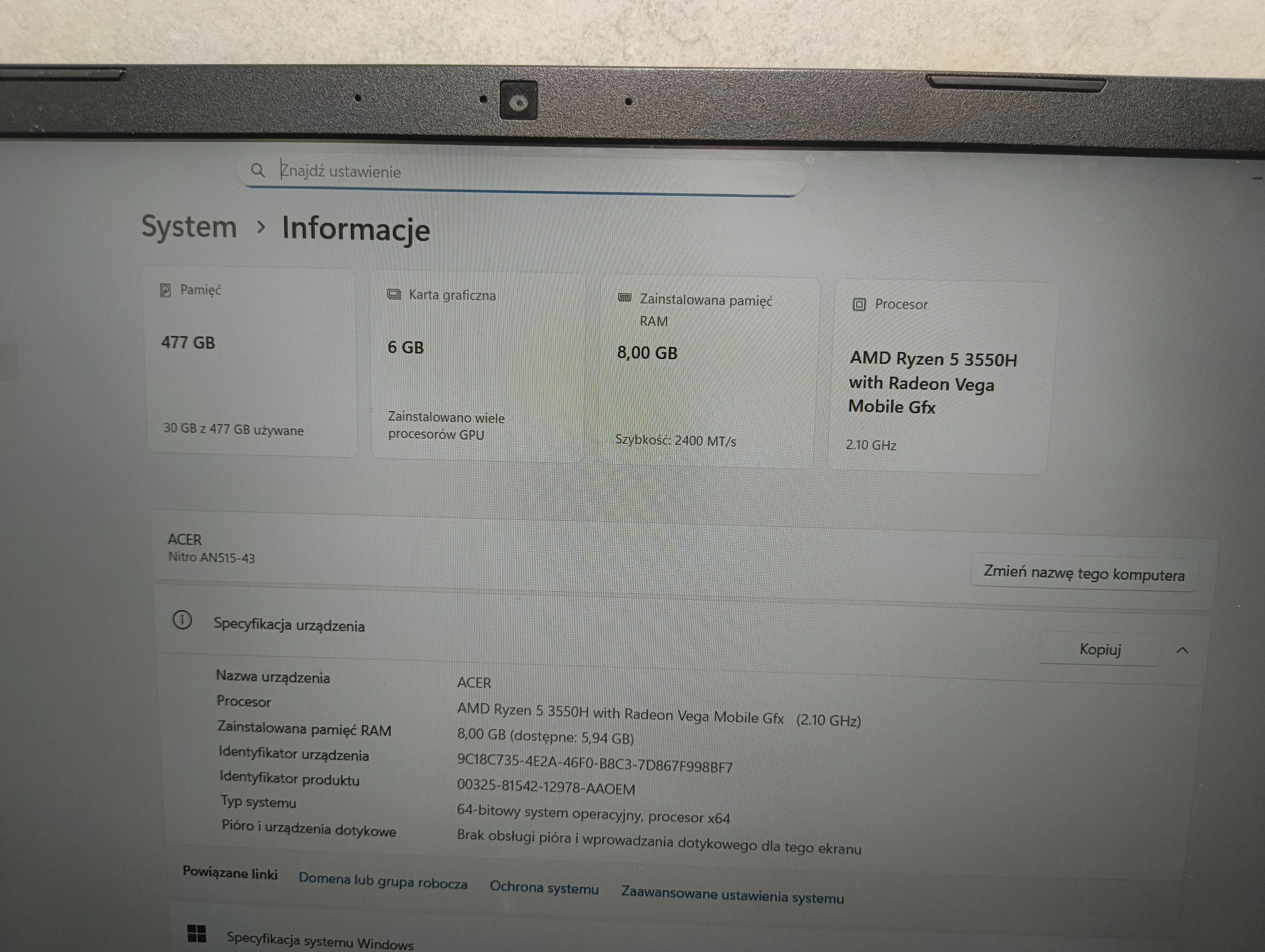 laptop-acer-nitro-n18c3-ryzen-5-8gb512gb-vega-8-rx-560x-przekatna-ekranu-156