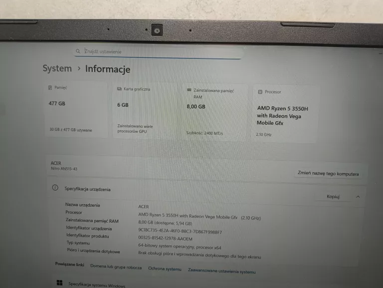 laptop-acer-nitro-n18c3-ryzen-5-8gb512gb-vega-8-rx-560x-przekatna-ekranu-156