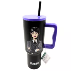 KUBEK TERMICZNY WEDNESDAY ZE SŁOMKĄ I UCHEM DUŻY TRAVEL MUG CZARNY